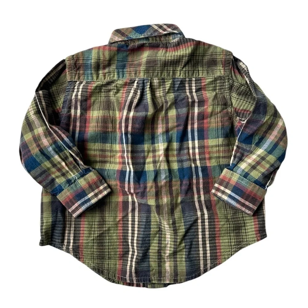 Ralph Lauren Green Blue Plaid Long Sleeve Button Up Collared Shirt Baby Boy 12M